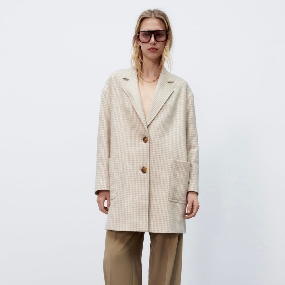 Zara Houndstooth Plush Coat NWT XS